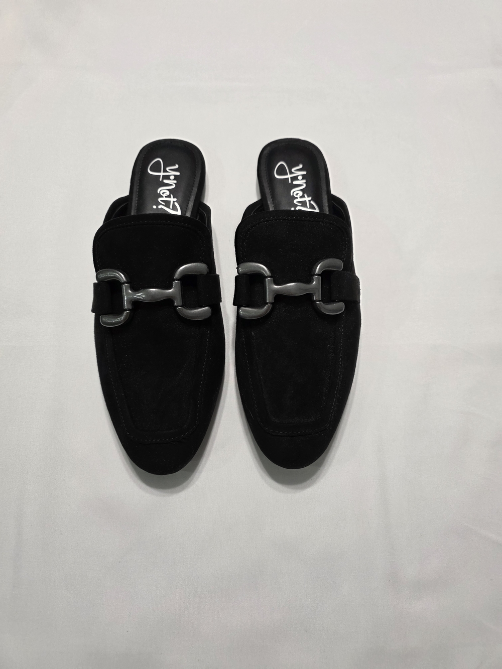 🖤 Y-Not? Black Faux Suede Horsebit Mule Loafers - Picture 3 of 4